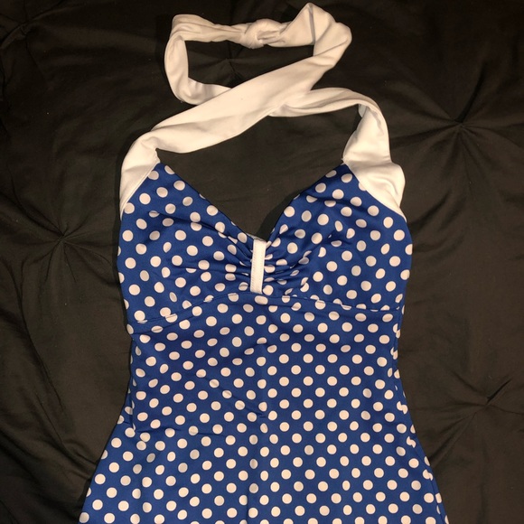 Pinup Couture Bettie Blue Polka Dot swimsuit - Picture 3 of 7